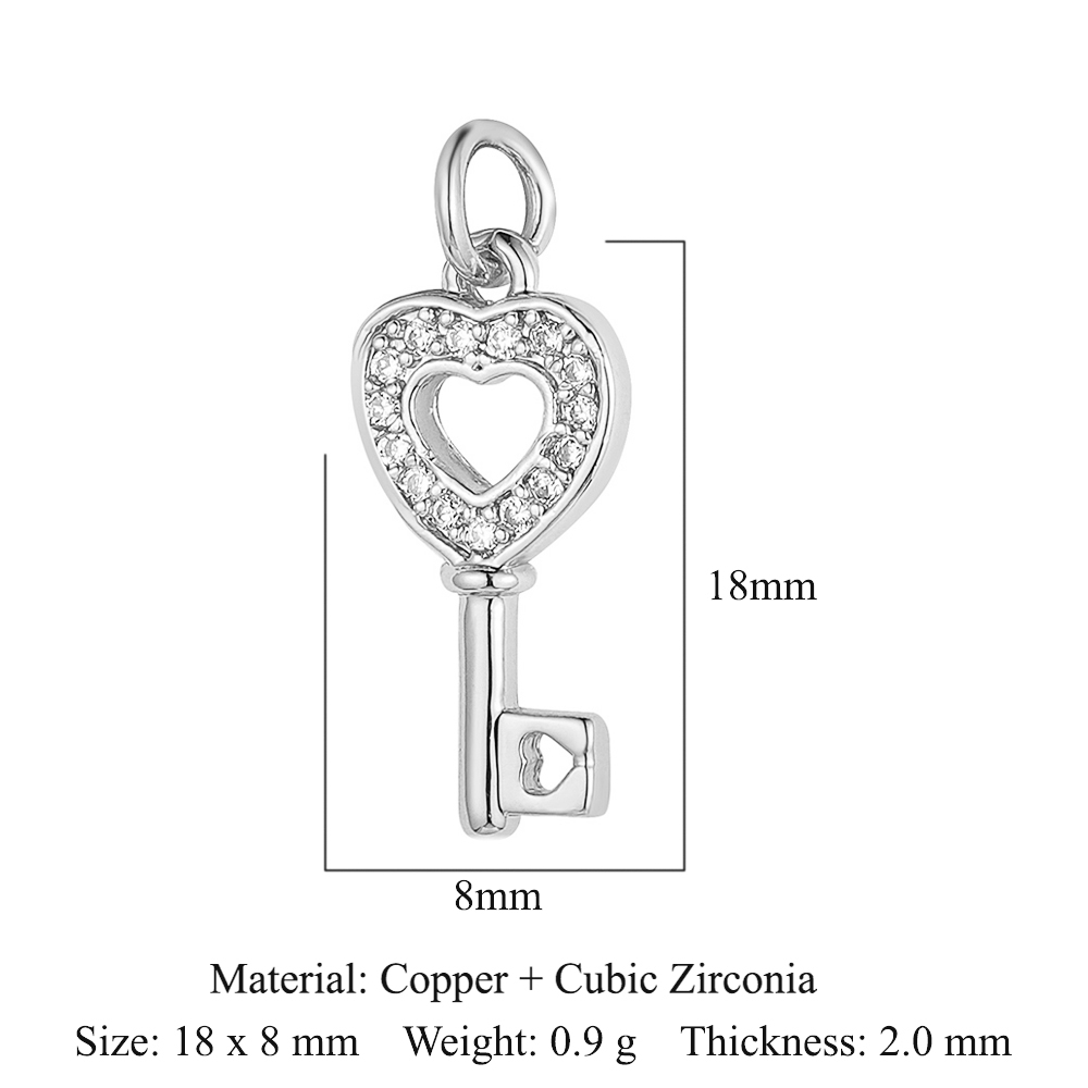 6pcs/pack 18K Gold Plated Girl Boy Cross Copper CZ DIY Charm Women Zircon Heart Key Evil Eye Racket Necklace Pendant Jewelry