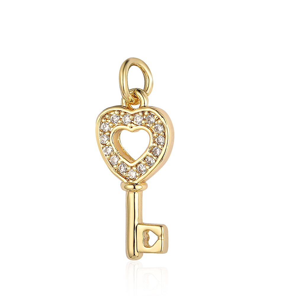 6pcs/pack 18K Gold Plated Girl Boy Cross Copper CZ DIY Charm Women Zircon Heart Key Evil Eye Racket Necklace Pendant Jewelry