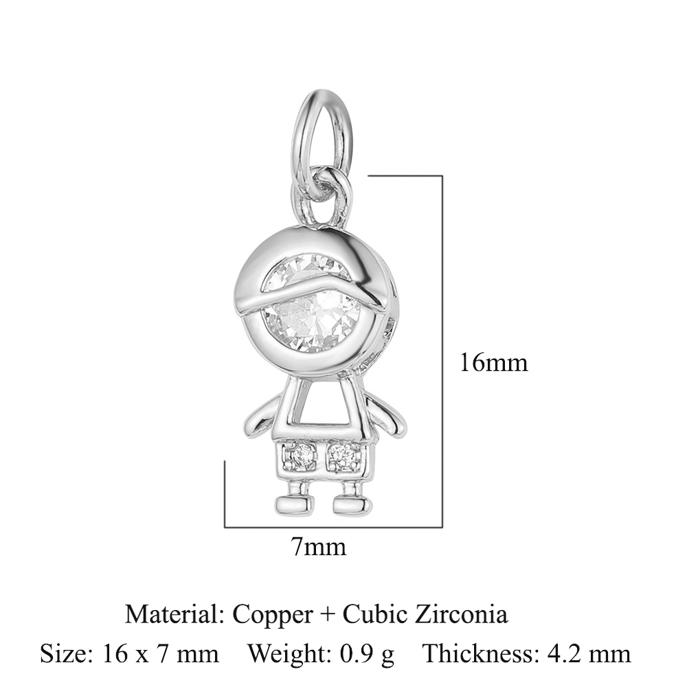6pcs/pack 18K Gold Plated Girl Boy Cross Copper CZ DIY Charm Women Zircon Heart Key Evil Eye Racket Necklace Pendant Jewelry