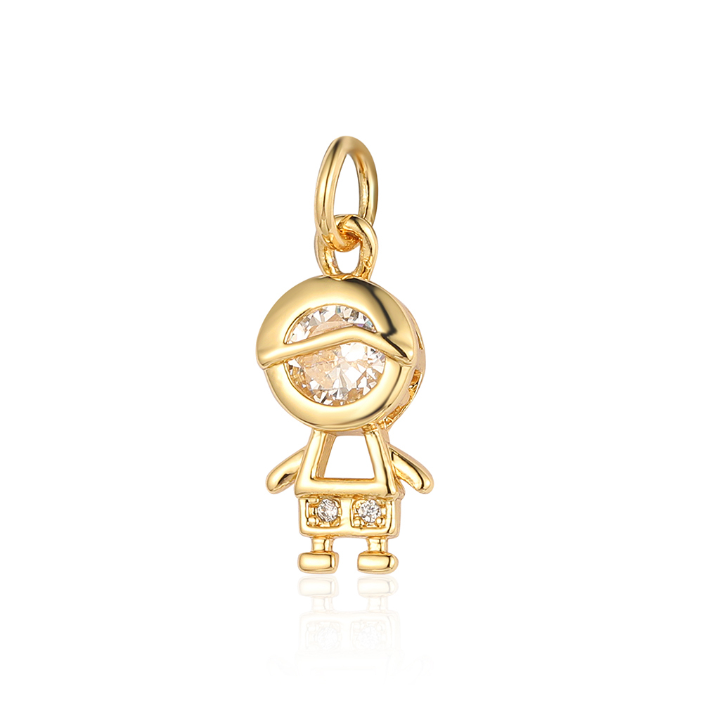 6pcs/pack 18K Gold Plated Girl Boy Cross Copper CZ DIY Charm Women Zircon Heart Key Evil Eye Racket Necklace Pendant Jewelry