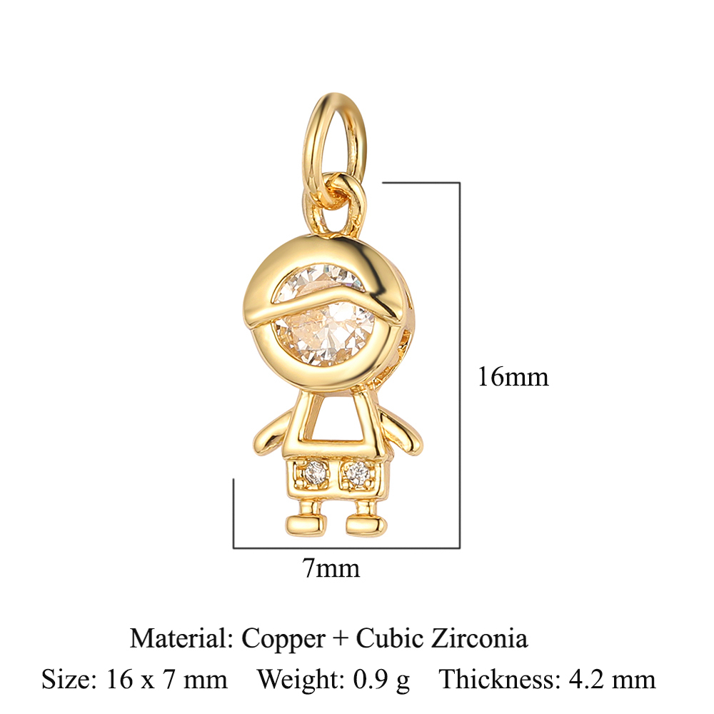 6pcs/pack 18K Gold Plated Girl Boy Cross Copper CZ DIY Charm Women Zircon Heart Key Evil Eye Racket Necklace Pendant Jewelry