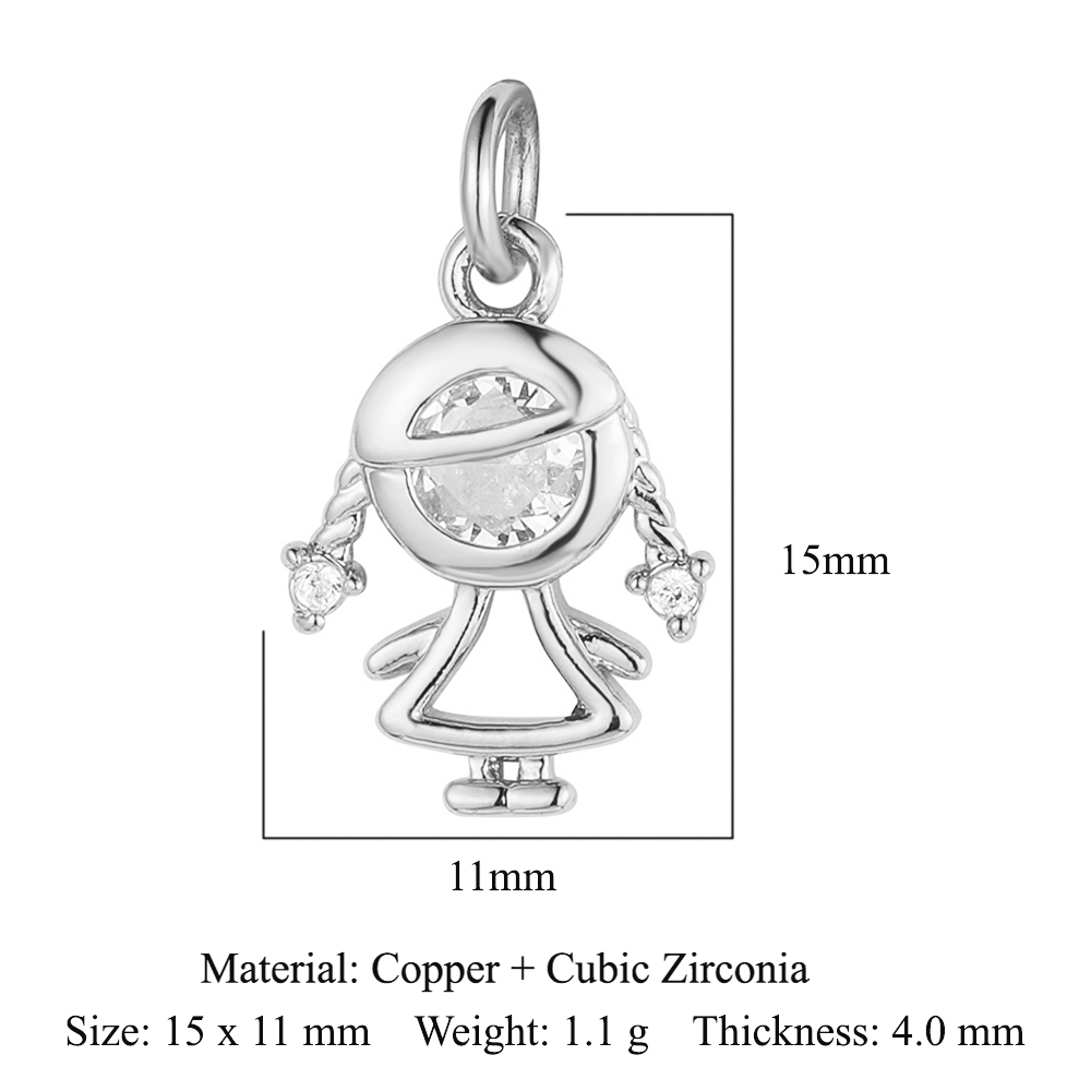 6pcs/pack 18K Gold Plated Girl Boy Cross Copper CZ DIY Charm Women Zircon Heart Key Evil Eye Racket Necklace Pendant Jewelry