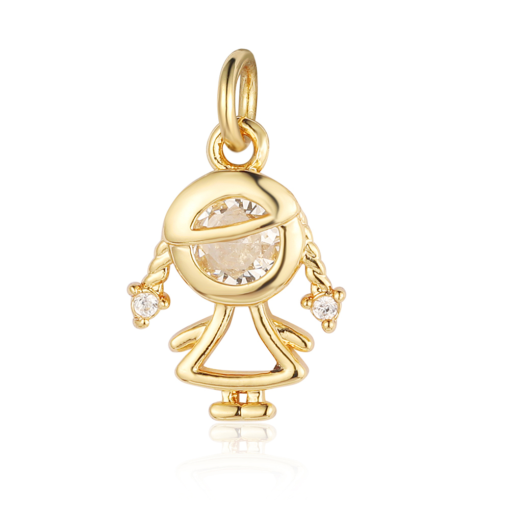 6pcs/pack 18K Gold Plated Girl Boy Cross Copper CZ DIY Charm Women Zircon Heart Key Evil Eye Racket Necklace Pendant Jewelry