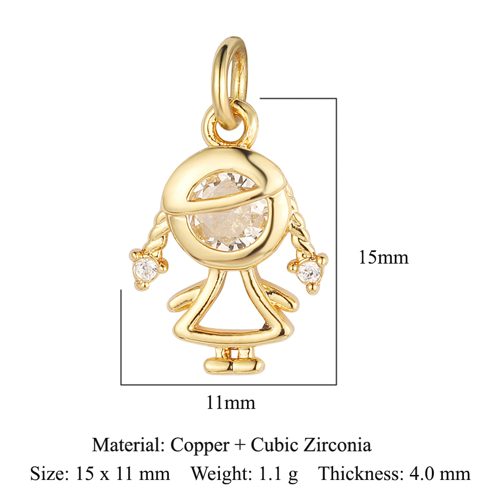 6pcs/pack 18K Gold Plated Girl Boy Cross Copper CZ DIY Charm Women Zircon Heart Key Evil Eye Racket Necklace Pendant Jewelry