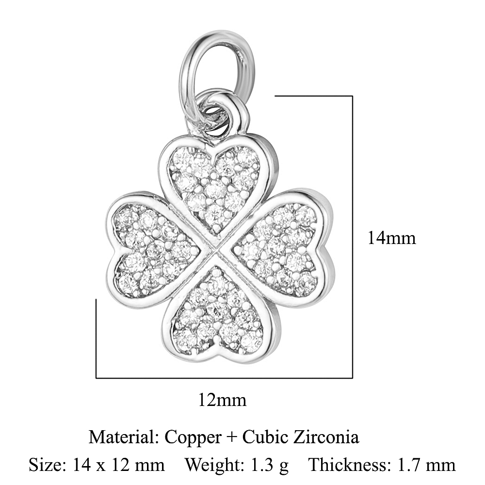 6pcs/pack 18K Gold Plated Girl Boy Cross Copper CZ DIY Charm Women Zircon Heart Key Evil Eye Racket Necklace Pendant Jewelry