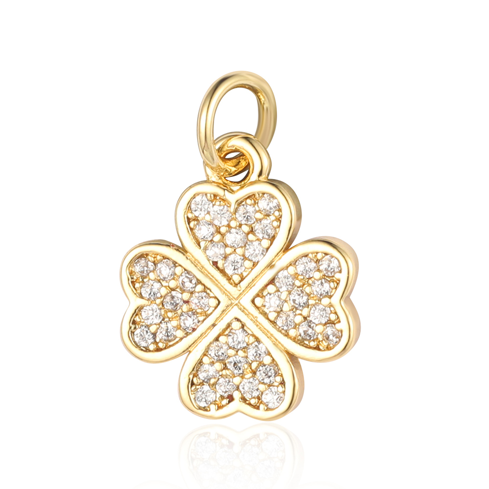 6pcs/pack 18K Gold Plated Girl Boy Cross Copper CZ DIY Charm Women Zircon Heart Key Evil Eye Racket Necklace Pendant Jewelry