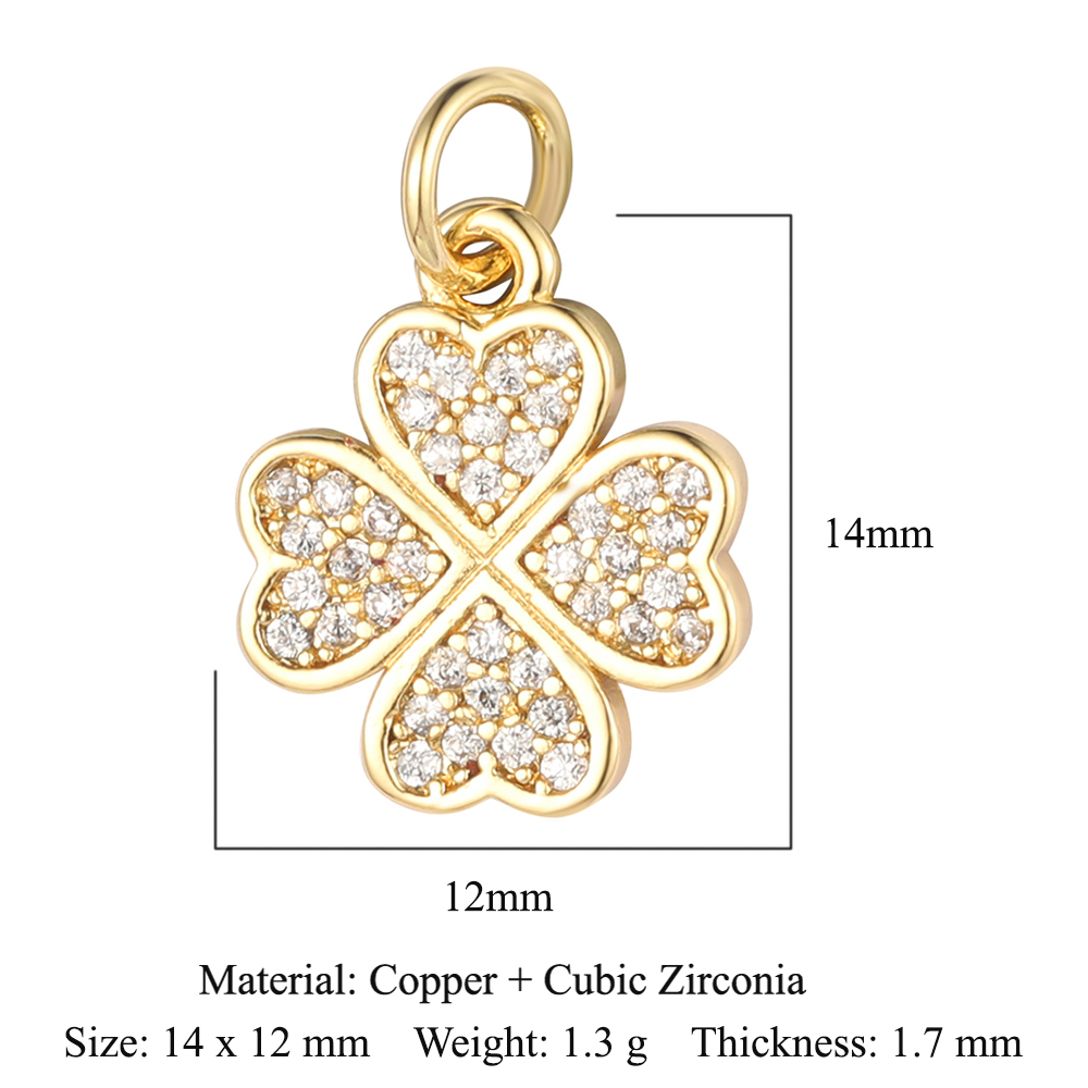 6pcs/pack 18K Gold Plated Girl Boy Cross Copper CZ DIY Charm Women Zircon Heart Key Evil Eye Racket Necklace Pendant Jewelry