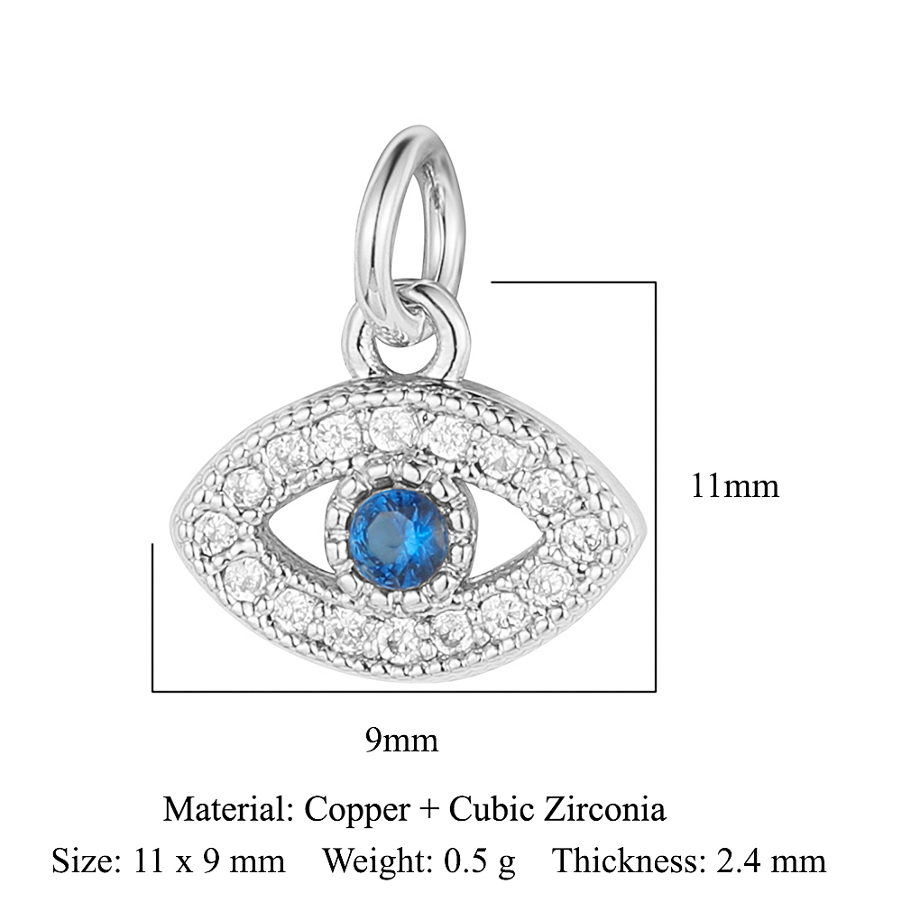 6pcs/pack 18K Gold Plated Girl Boy Cross Copper CZ DIY Charm Women Zircon Heart Key Evil Eye Racket Necklace Pendant Jewelry
