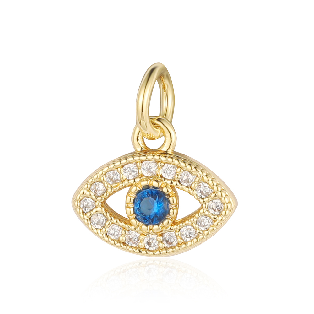 6pcs/pack 18K Gold Plated Girl Boy Cross Copper CZ DIY Charm Women Zircon Heart Key Evil Eye Racket Necklace Pendant Jewelry