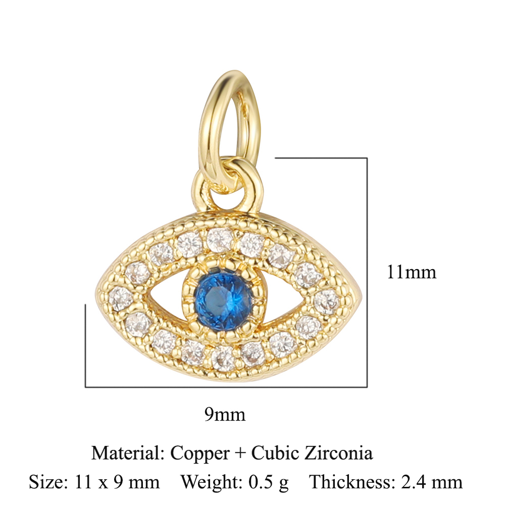 6pcs/pack 18K Gold Plated Girl Boy Cross Copper CZ DIY Charm Women Zircon Heart Key Evil Eye Racket Necklace Pendant Jewelry