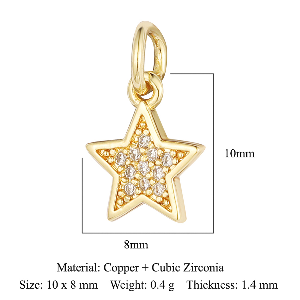 6pcs/pack 18K Gold Plated Girl Boy Cross Copper CZ DIY Charm Women Zircon Heart Key Evil Eye Racket Necklace Pendant Jewelry