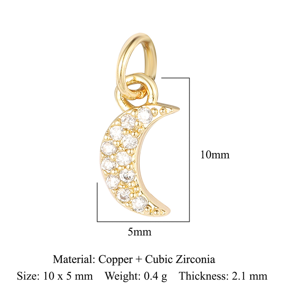 6pcs/pack 18K Gold Plated Girl Boy Cross Copper CZ DIY Charm Women Zircon Heart Key Evil Eye Racket Necklace Pendant Jewelry
