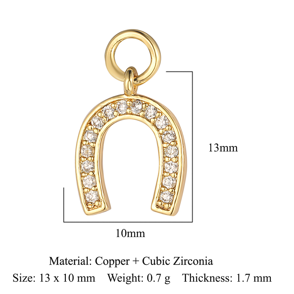 6pcs/pack 18K Gold Plated Girl Boy Cross Copper CZ DIY Charm Women Zircon Heart Key Evil Eye Racket Necklace Pendant Jewelry