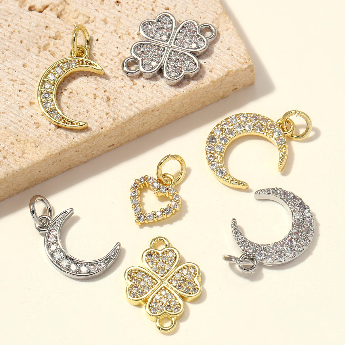6pcs/pack Copper Zircon Clover Infinity DIY Connector Charm Women Star Moon Sun Snowflake Necklace Pendant Girl Boy Jewelry