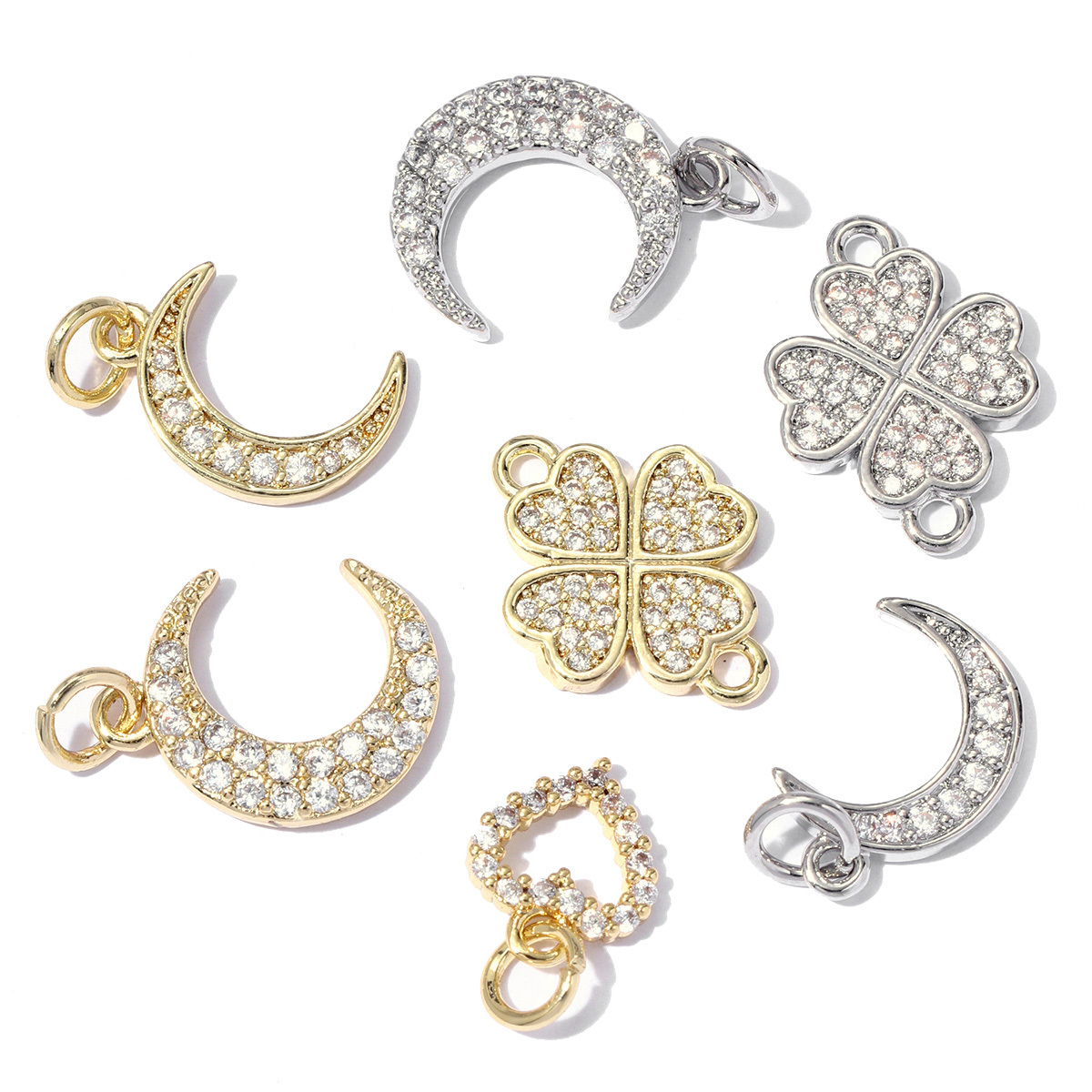 6pcs/pack Copper Zircon Clover Infinity DIY Connector Charm Women Star Moon Sun Snowflake Necklace Pendant Girl Boy Jewelry