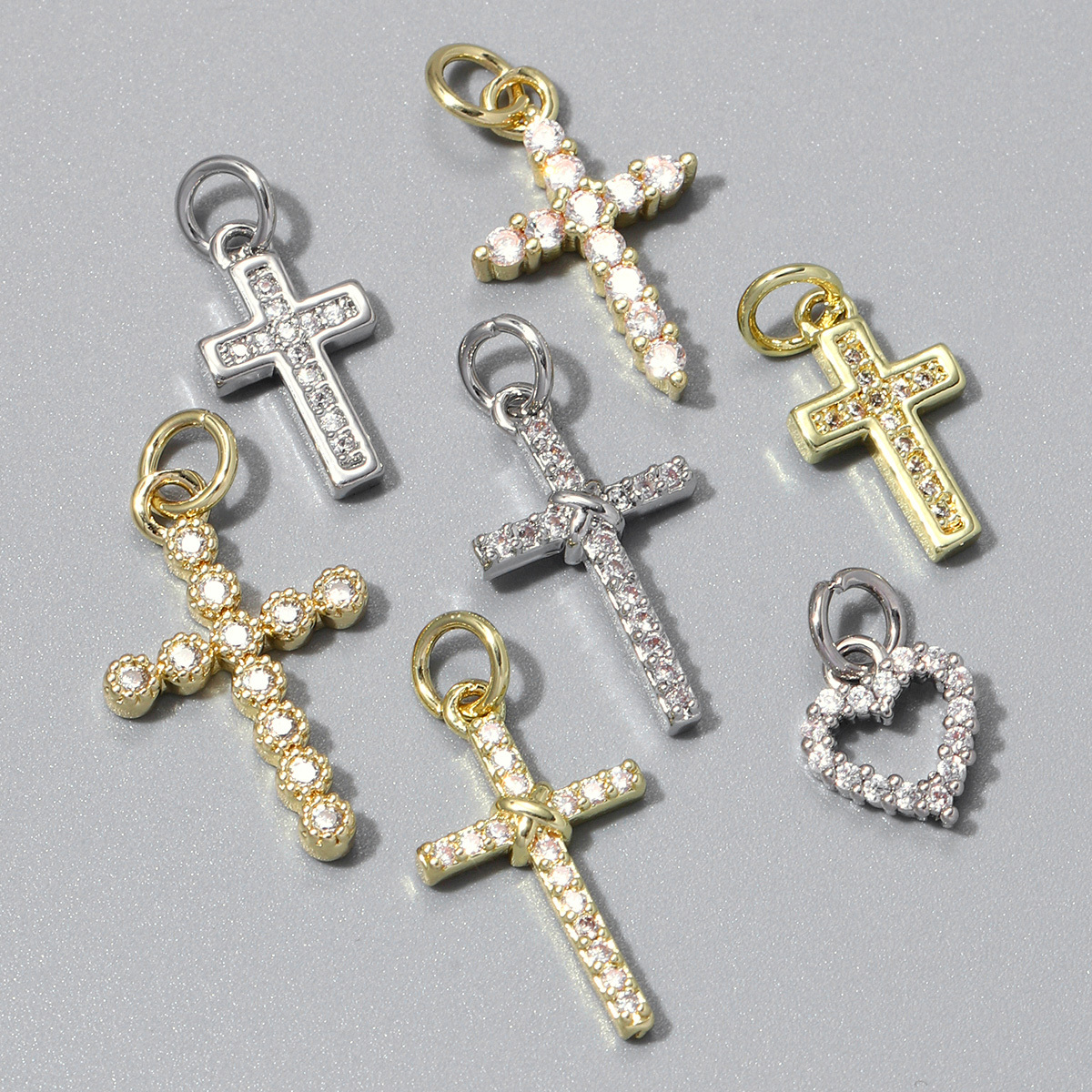 6pcs/pack Religious Cross Copper Zircon DIY Connector Charm Women CZ Hollow Heart Necklace Pendant Sun Jewelry Bracelet Making