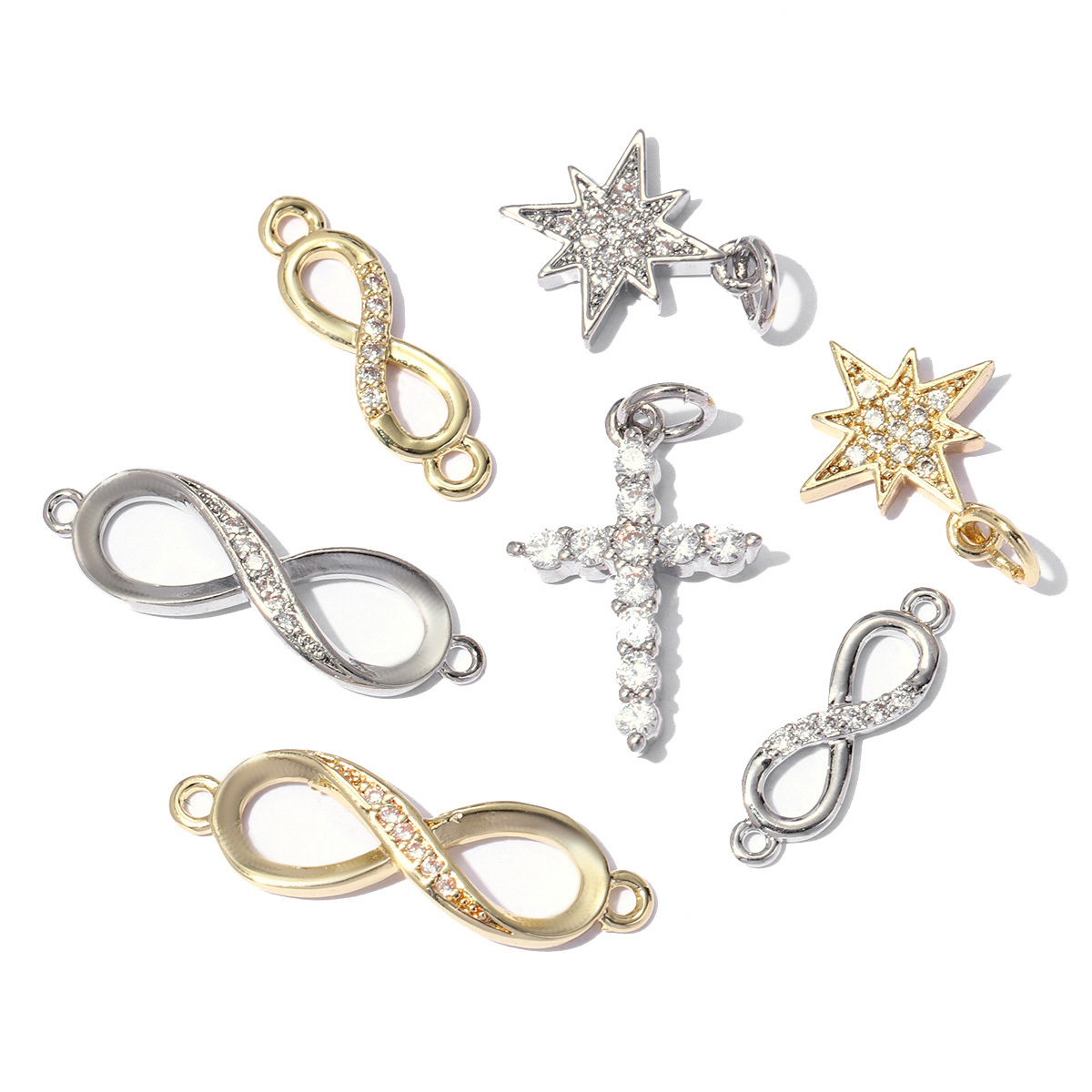 6pcs/pack Copper Zircon Clover Infinity DIY Connector Charm Women Star Moon Sun Snowflake Necklace Pendant Girl Boy Jewelry