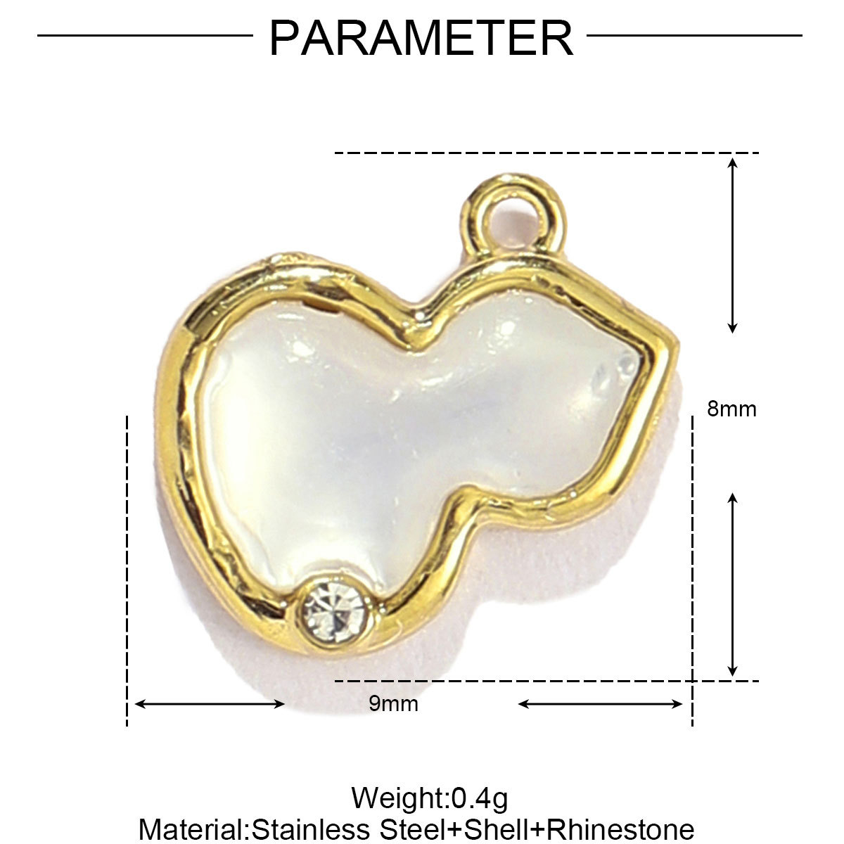 6pcs/pack French Shell Stainless Steel Love Heart Clover Diy Charm Women Gourd Beauty's Tail Necklace Pendant Rainbow Jewelry