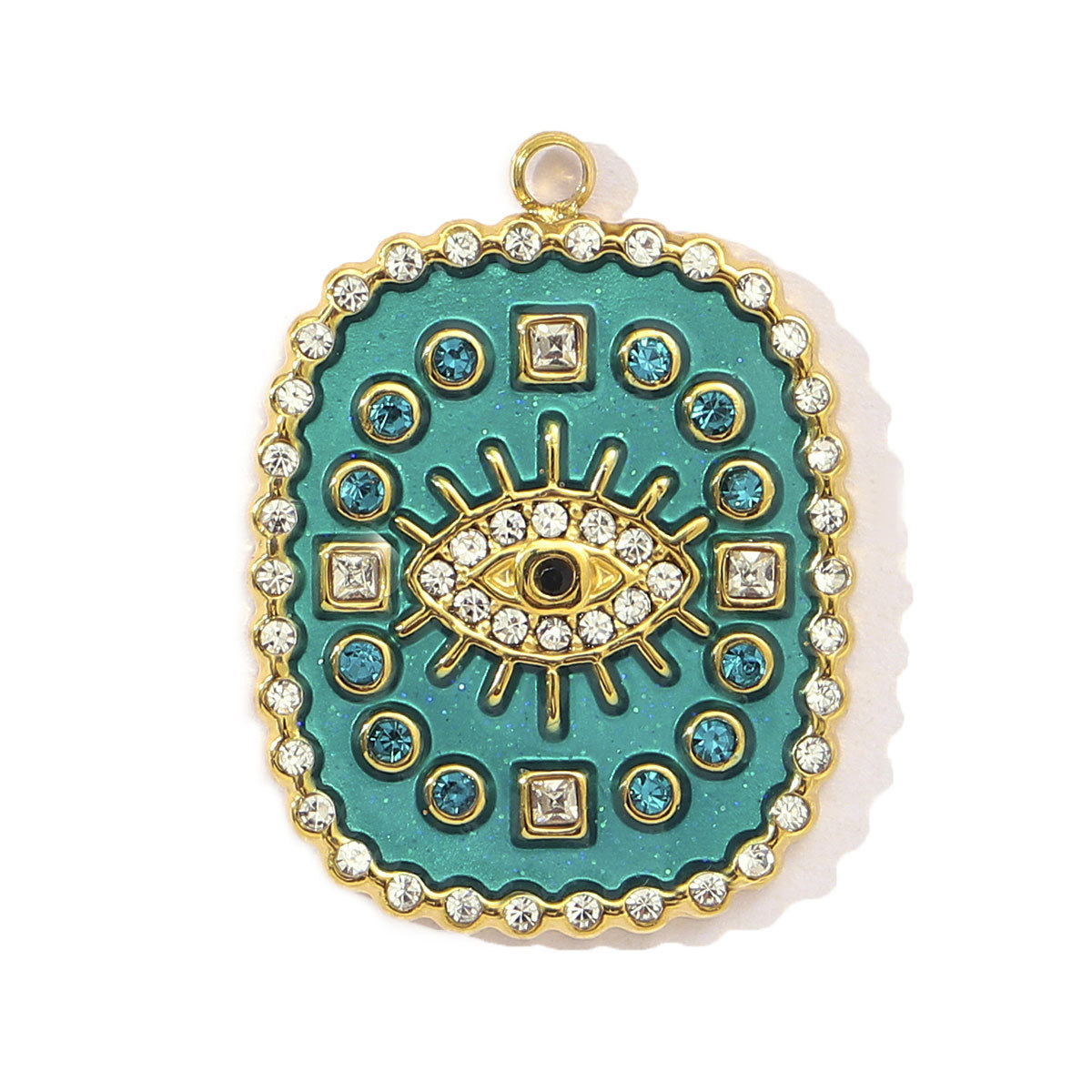 6pcs/pack French Mirror Polish Stainless Steel Tarot Card Diy Charms Women Enamel Evil Eye Palm Necklace Pendant Jewelry