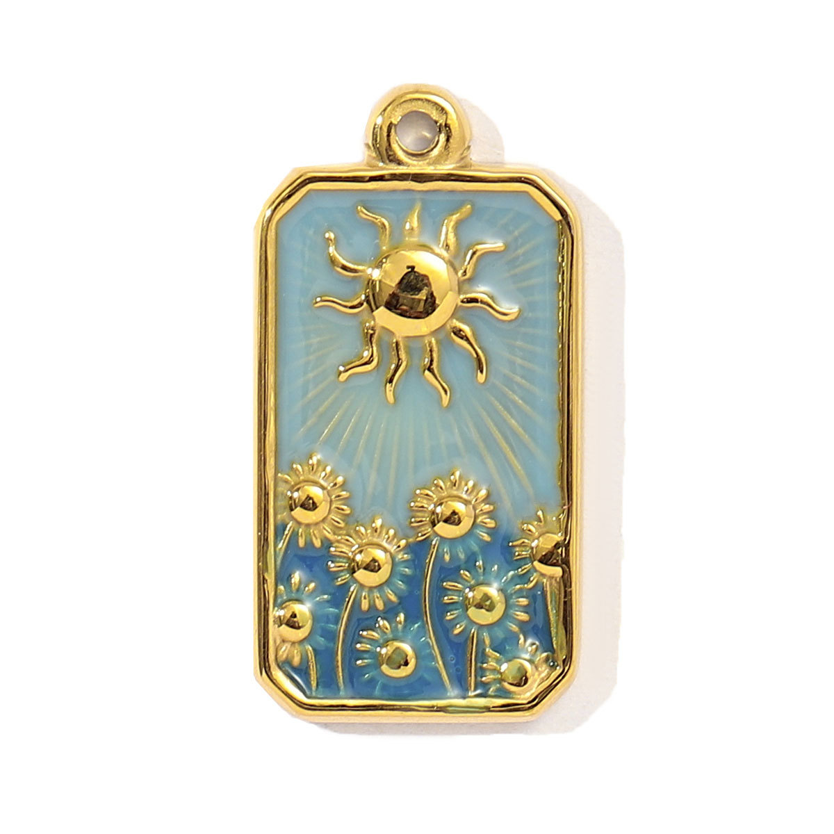6pcs/pack Mirror Polish Stainless Steel Stone Sun Flower Necklace Pendant Women Enamel Tarot Card Diy Charm Crescent Star Jewelry