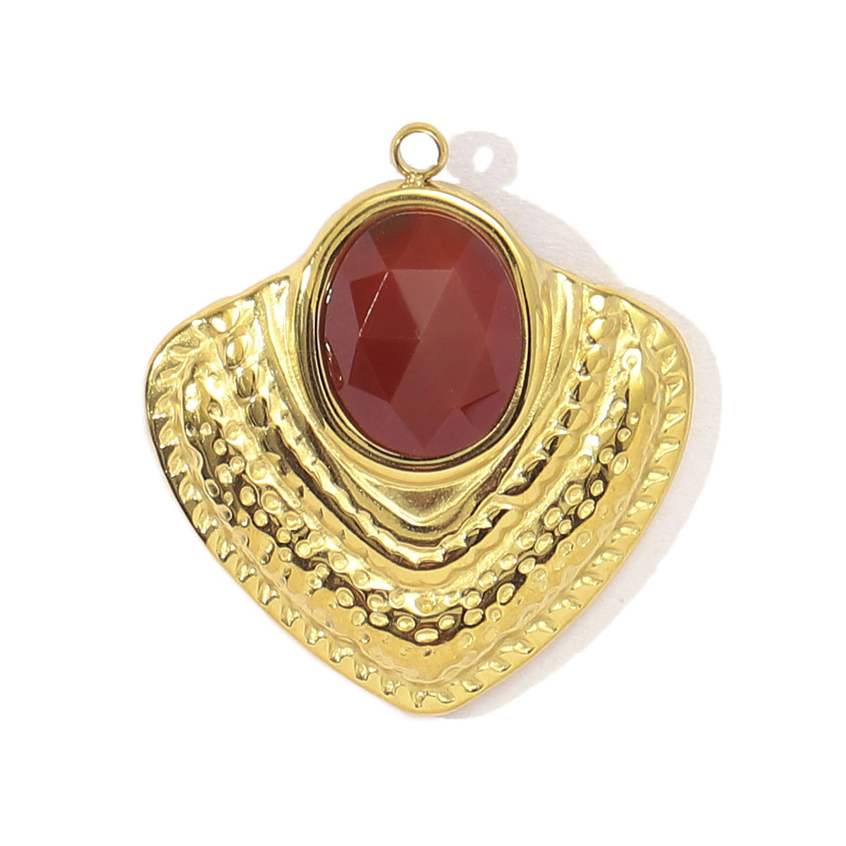 6pcs/pack French Red Agate Stainless Steel Fan-shaped Necklace Pendant Women Virgin Mary Diy Charm Feldspar Natural Stone Jewelry