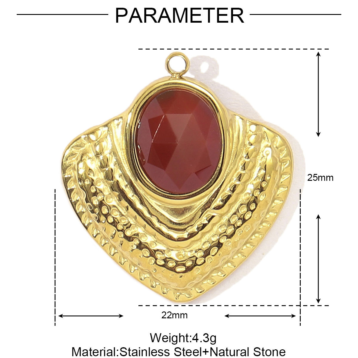 6pcs/pack French Red Agate Stainless Steel Fan-shaped Necklace Pendant Women Virgin Mary Diy Charm Feldspar Natural Stone Jewelry