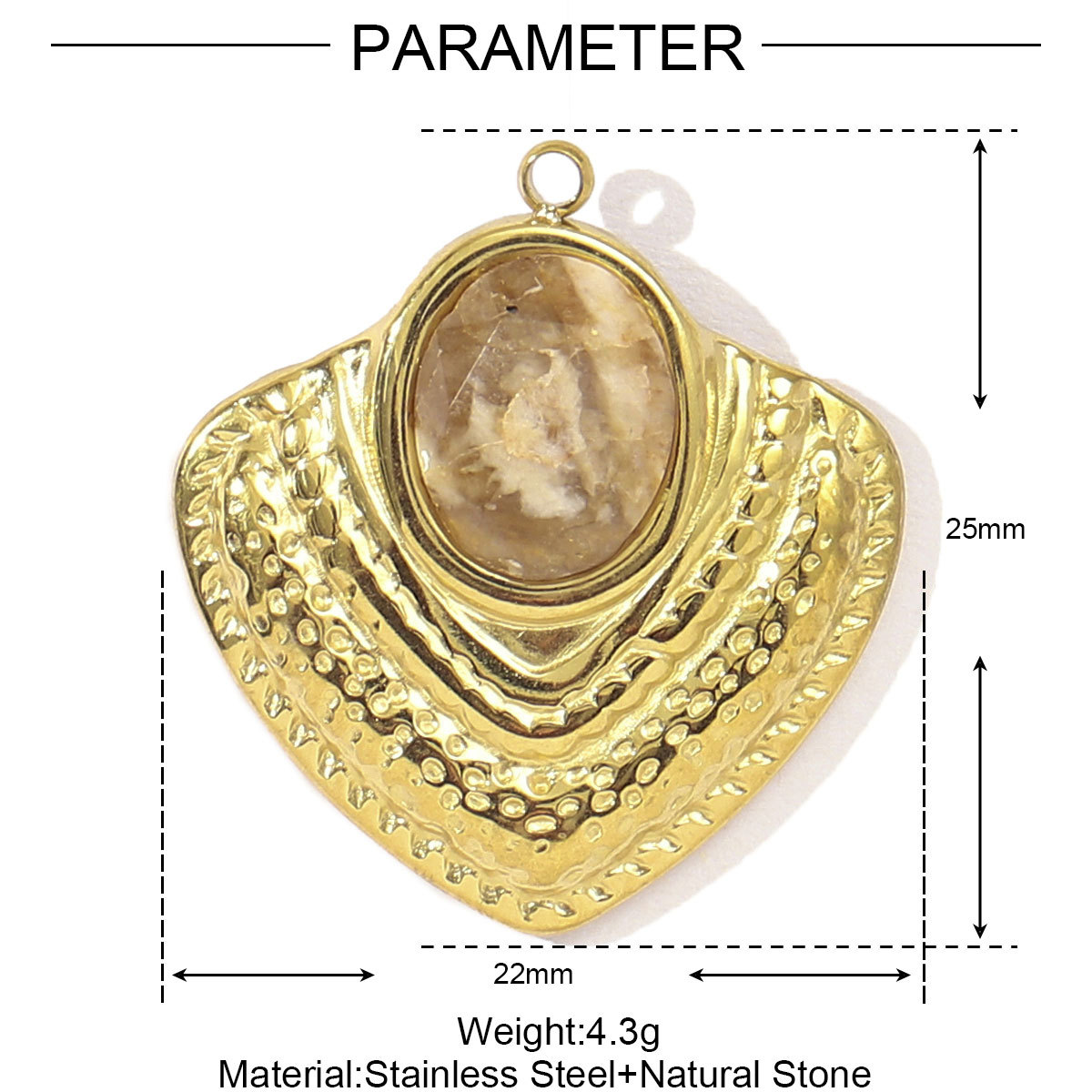6pcs/pack French Red Agate Stainless Steel Fan-shaped Necklace Pendant Women Virgin Mary Diy Charm Feldspar Natural Stone Jewelry