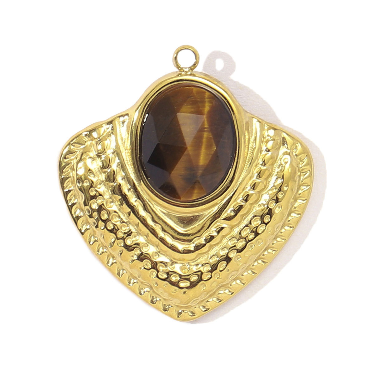6pcs/pack French Red Agate Stainless Steel Fan-shaped Necklace Pendant Women Virgin Mary Diy Charm Feldspar Natural Stone Jewelry