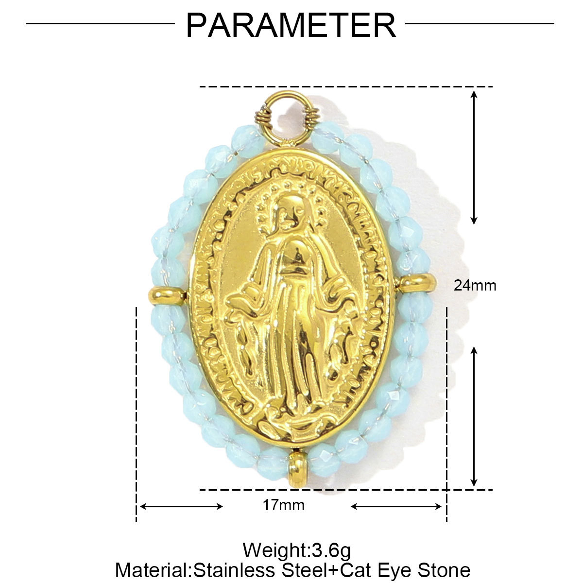 6pcs/pack French Red Agate Stainless Steel Fan-shaped Necklace Pendant Women Virgin Mary Diy Charm Feldspar Natural Stone Jewelry
