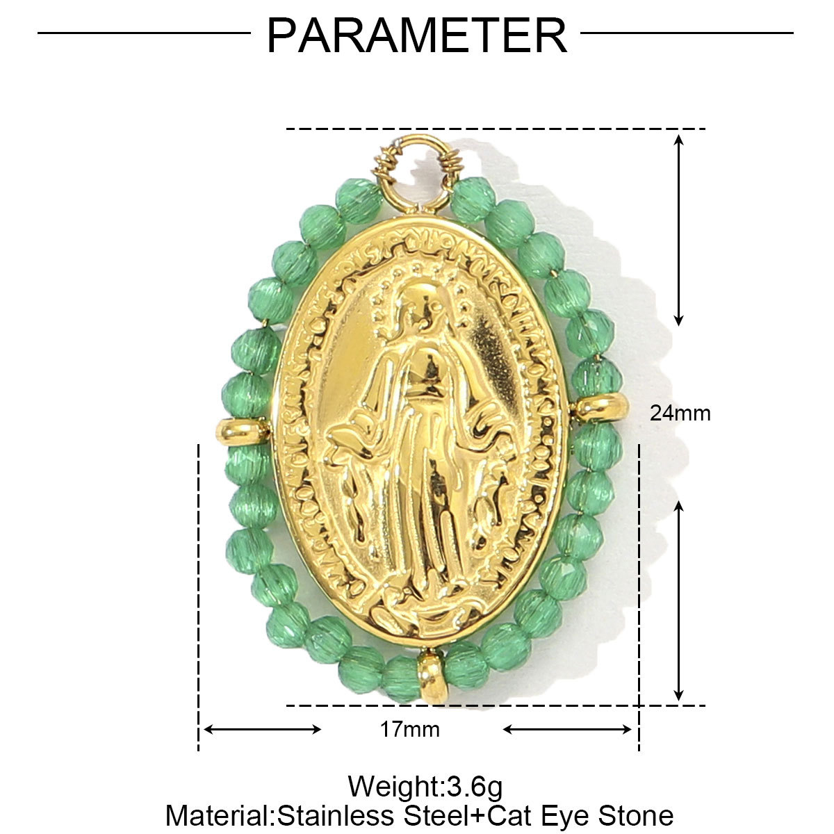 6pcs/pack French Red Agate Stainless Steel Fan-shaped Necklace Pendant Women Virgin Mary Diy Charm Feldspar Natural Stone Jewelry