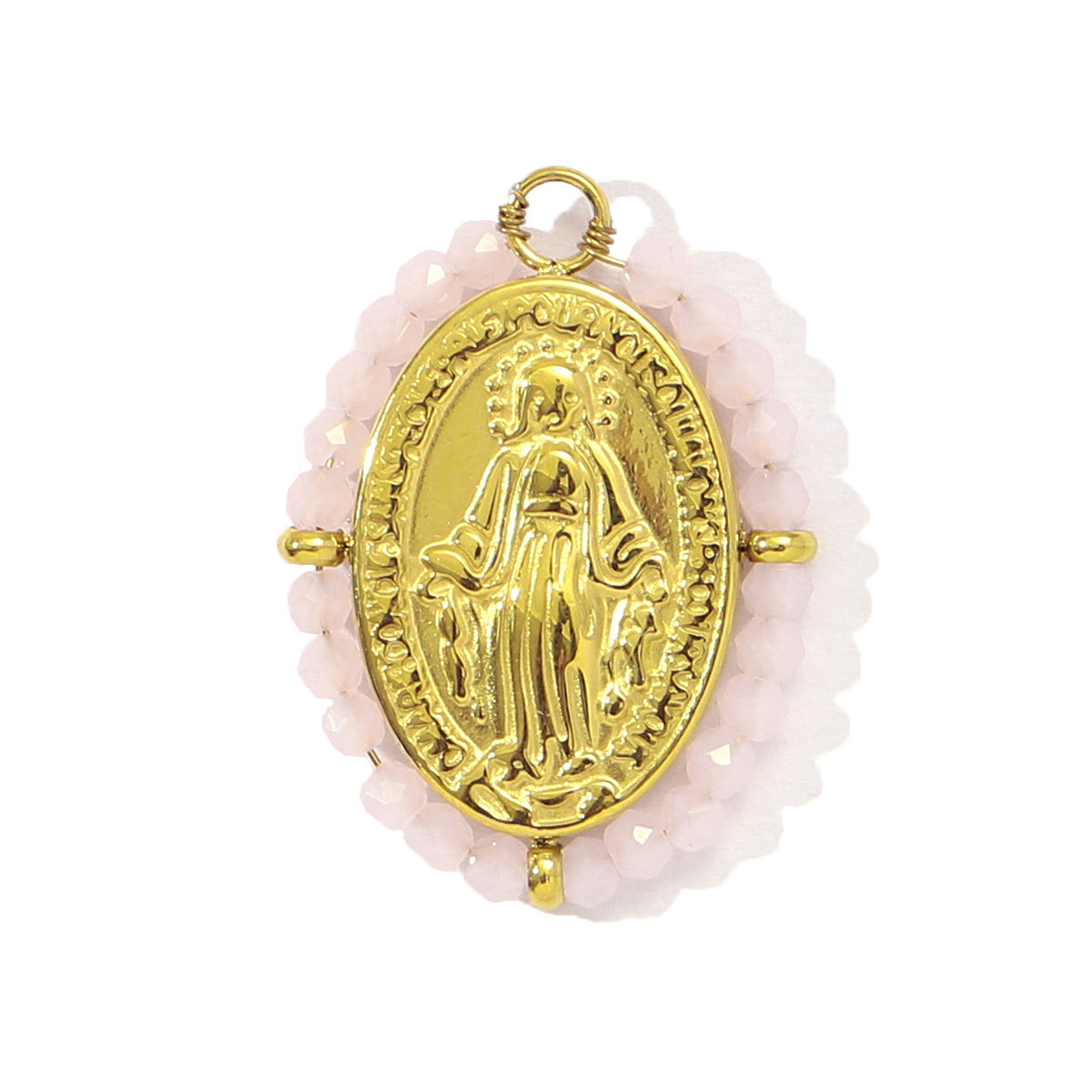 6pcs/pack French Red Agate Stainless Steel Fan-shaped Necklace Pendant Women Virgin Mary Diy Charm Feldspar Natural Stone Jewelry