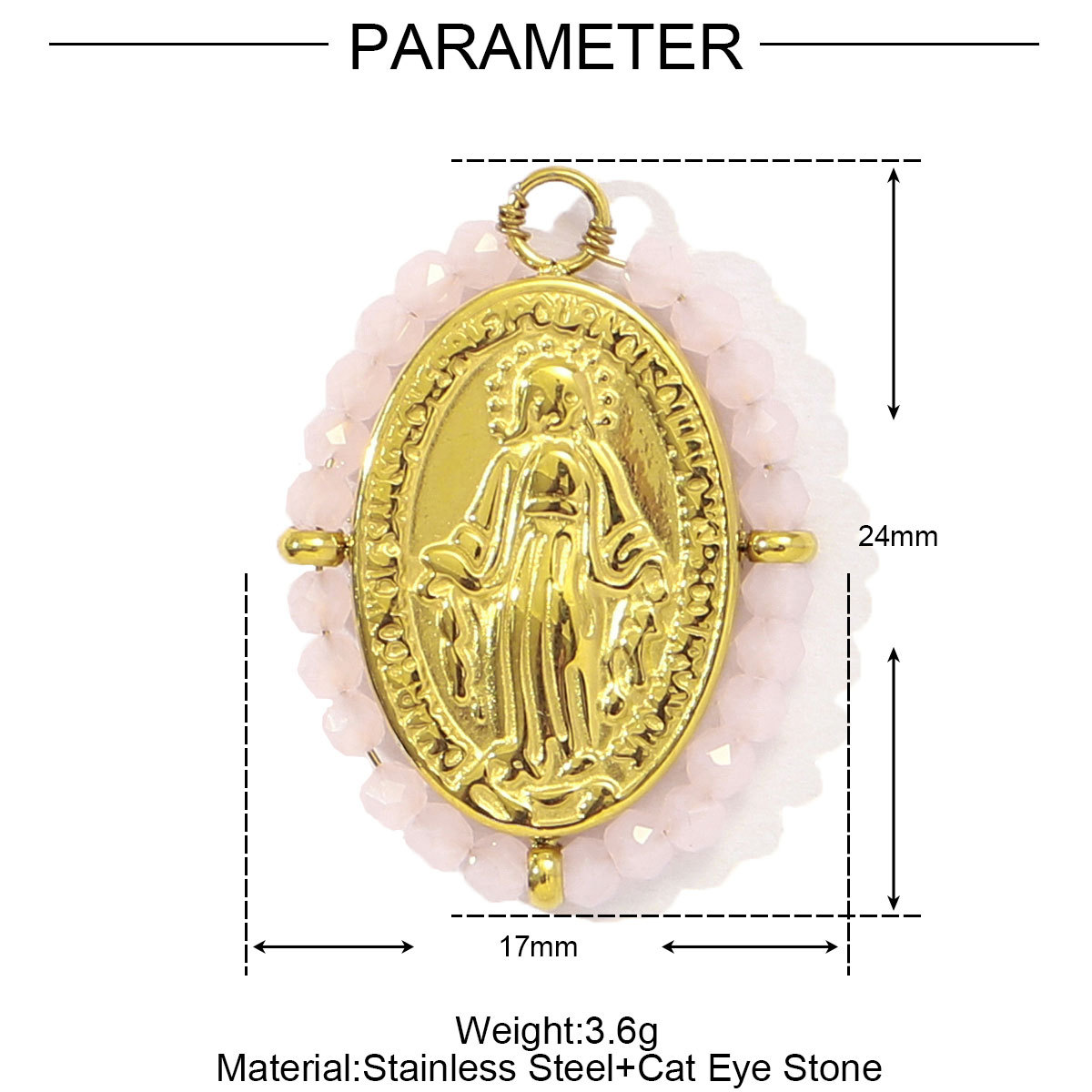 6pcs/pack French Red Agate Stainless Steel Fan-shaped Necklace Pendant Women Virgin Mary Diy Charm Feldspar Natural Stone Jewelry