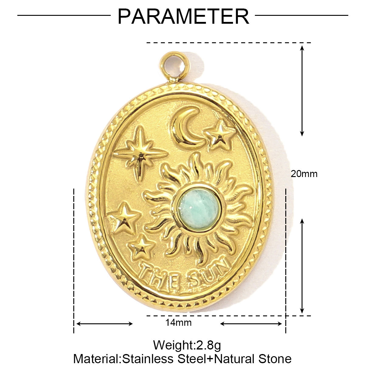 6pcs/pack French African Jade Stainless Steel Star Sun Evil Eye Necklace Pendant Women Coral Diy Charm Natural Stone Jewelry