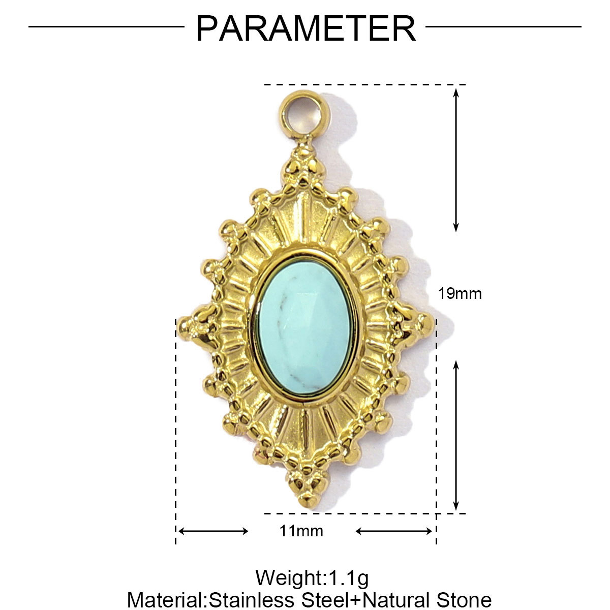 6pcs/pack French Stainless Steel African Jade Cross Diy Charm  Women Chalchite Evil Eye Necklace Pendant Natural Stone Jewelry