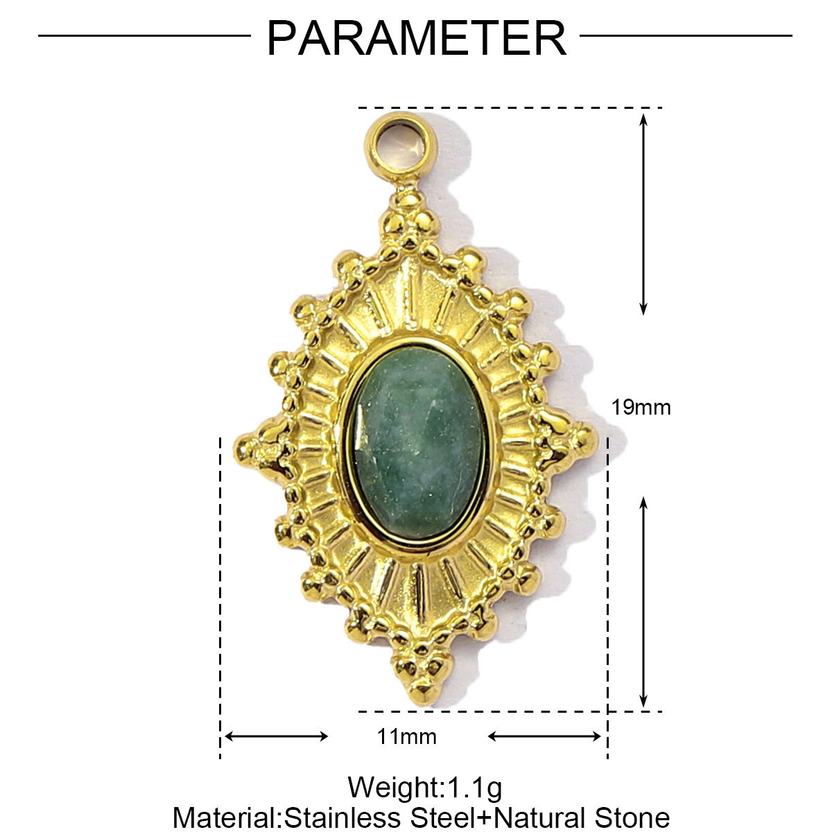 6pcs/pack French Stainless Steel African Jade Cross Diy Charm  Women Chalchite Evil Eye Necklace Pendant Natural Stone Jewelry