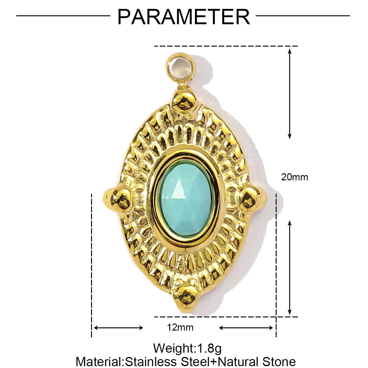 6pcs/pack French Stainless Steel African Jade Cross Diy Charm  Women Chalchite Evil Eye Necklace Pendant Natural Stone Jewelry