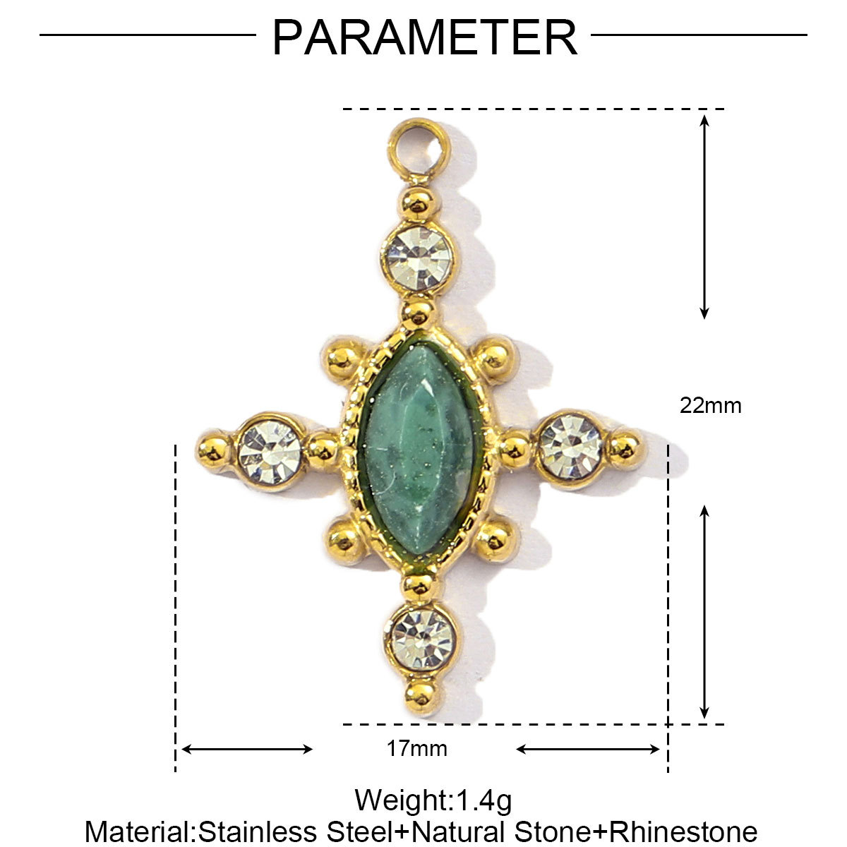 6pcs/pack French Stainless Steel African Jade Cross Diy Charm  Women Chalchite Evil Eye Necklace Pendant Natural Stone Jewelry