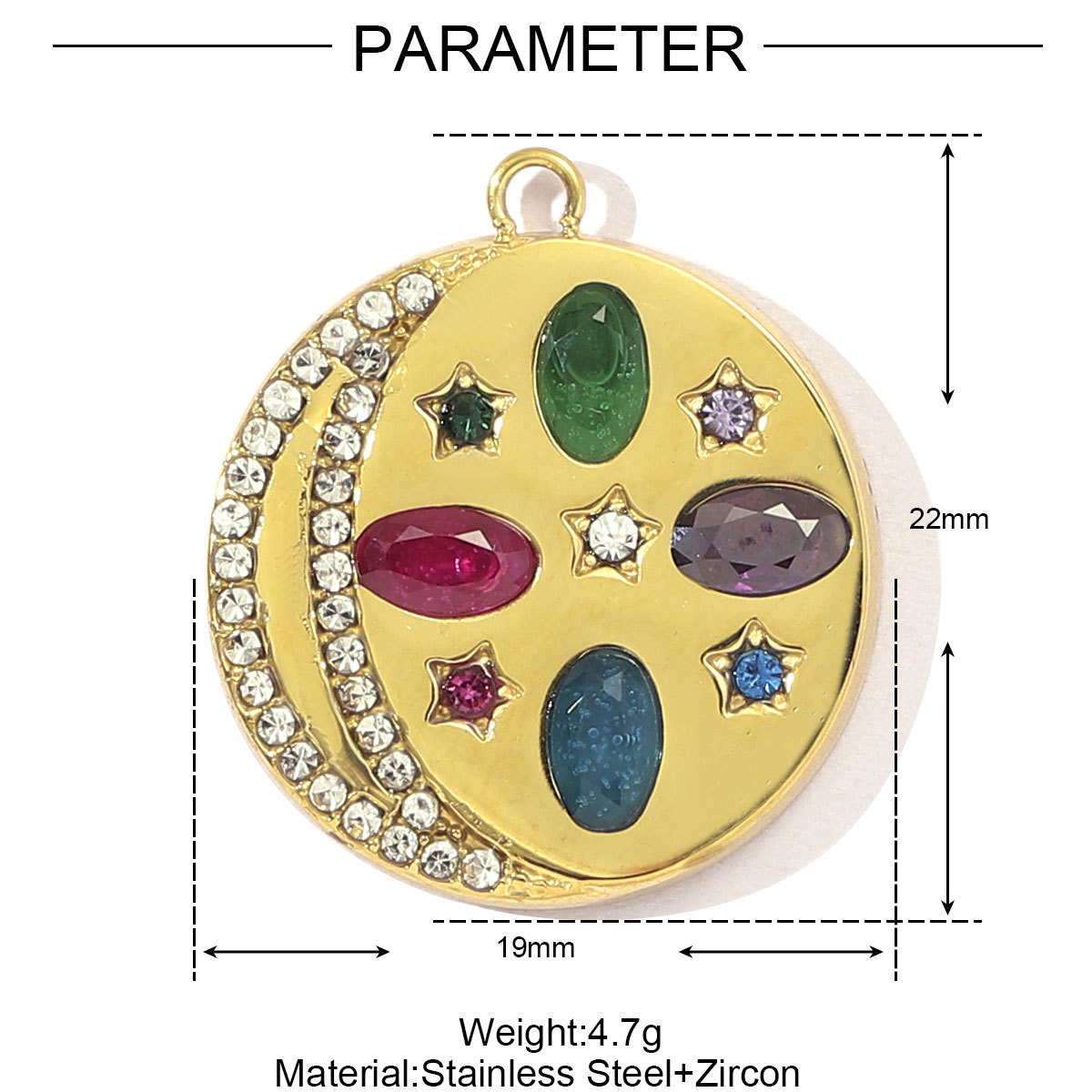 6pcs/pack Mirror Polish Stainless Steel Cubic Zircon Heart Diy Charm Women Stone Eye Bear Necklace Pendant Crescent Star Jewelry