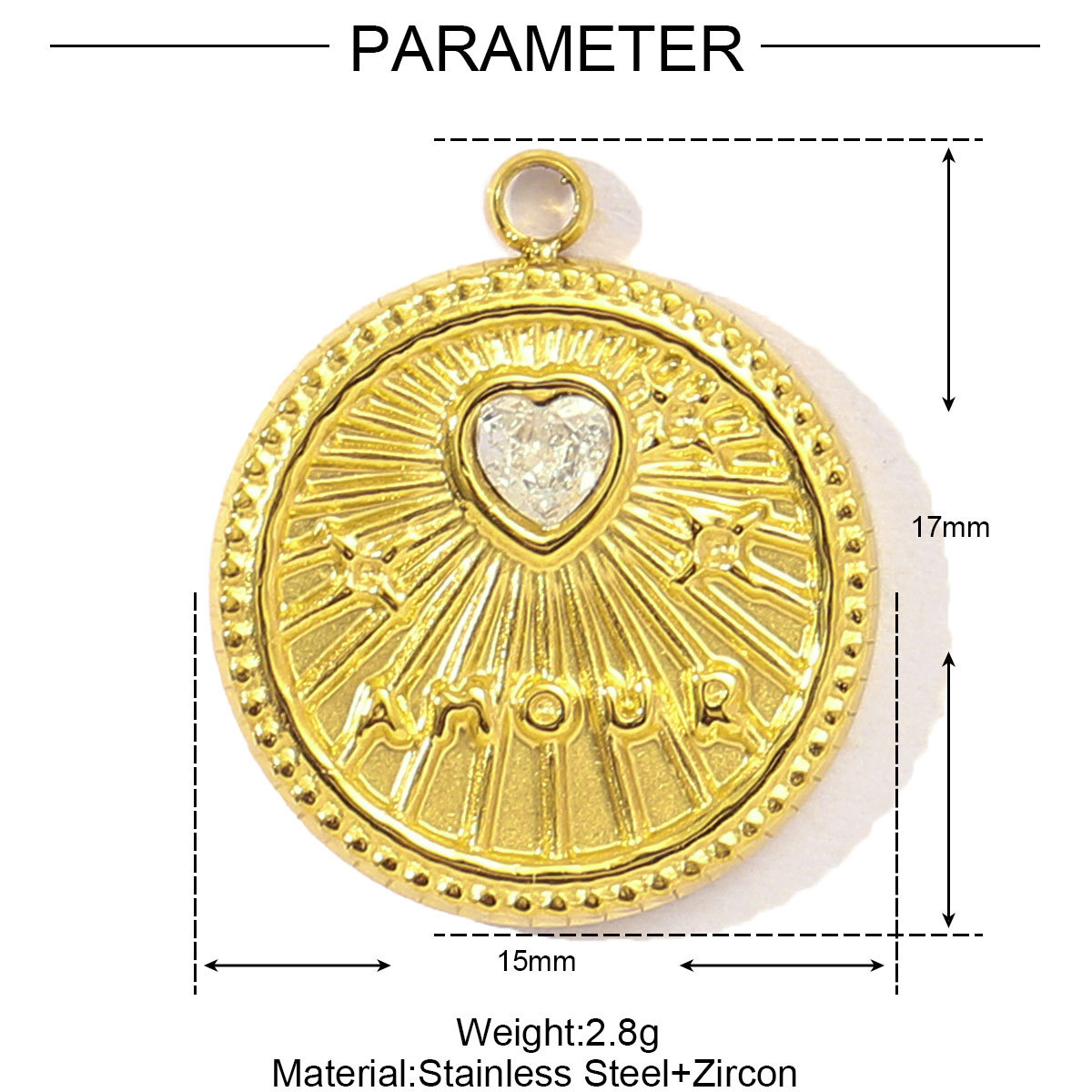 6pcs/pack Mirror Polish Stainless Steel Cubic Zircon Heart Diy Charm Women Stone Eye Bear Necklace Pendant Crescent Star Jewelry