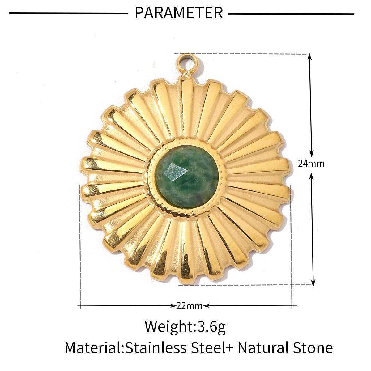 6pcs/pack Flower Heart Stainless Steel DIY African Jade Natural Semi Precious Stone Charms Fan-shaped Necklace Pendant