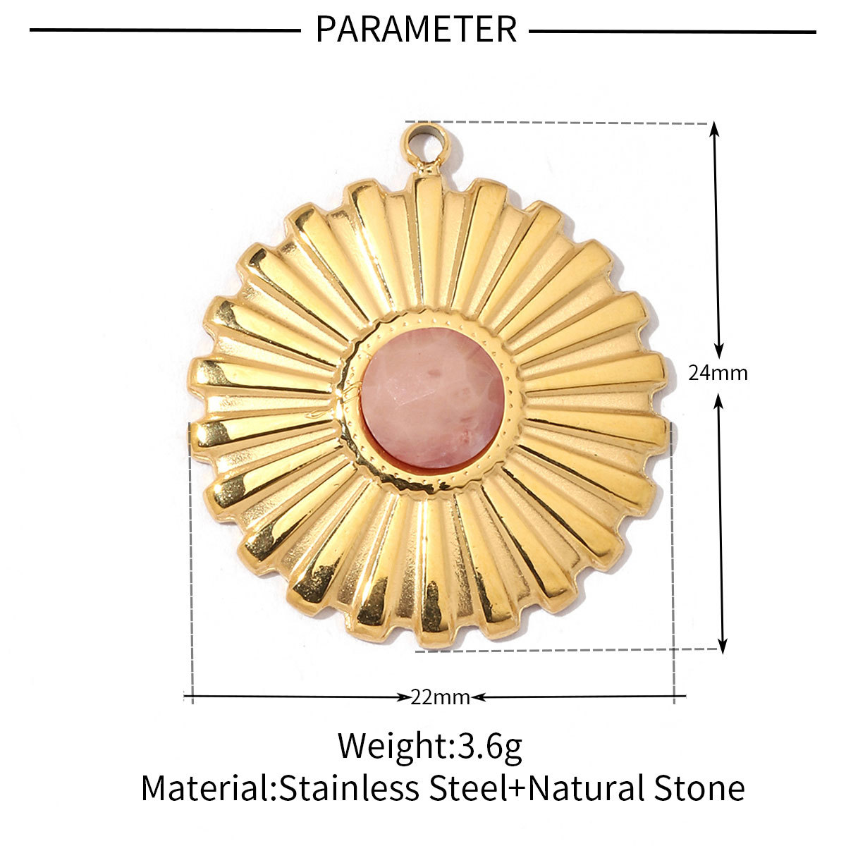 6pcs/pack Flower Heart Stainless Steel DIY African Jade Natural Semi Precious Stone Charms Fan-shaped Necklace Pendant