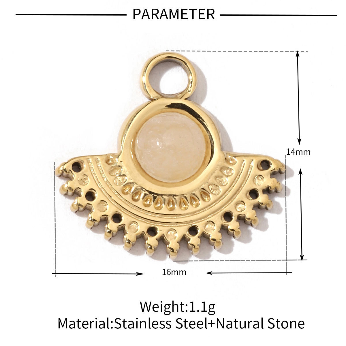 6pcs/pack Flower Heart Stainless Steel DIY African Jade Natural Semi Precious Stone Charms Fan-shaped Necklace Pendant