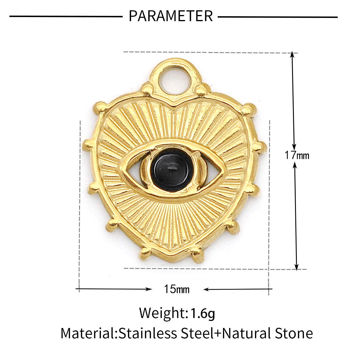 6pcs/pack Flower Heart Stainless Steel DIY African Jade Natural Semi Precious Stone Charms Fan-shaped Necklace Pendant