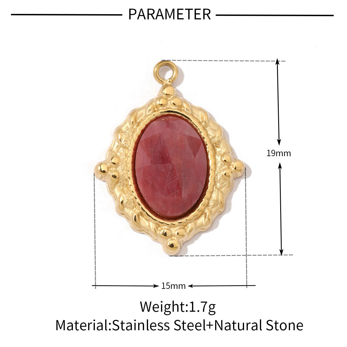 6pcs/pack Flower Heart Stainless Steel DIY African Jade Natural Semi Precious Stone Charms Fan-shaped Necklace Pendant