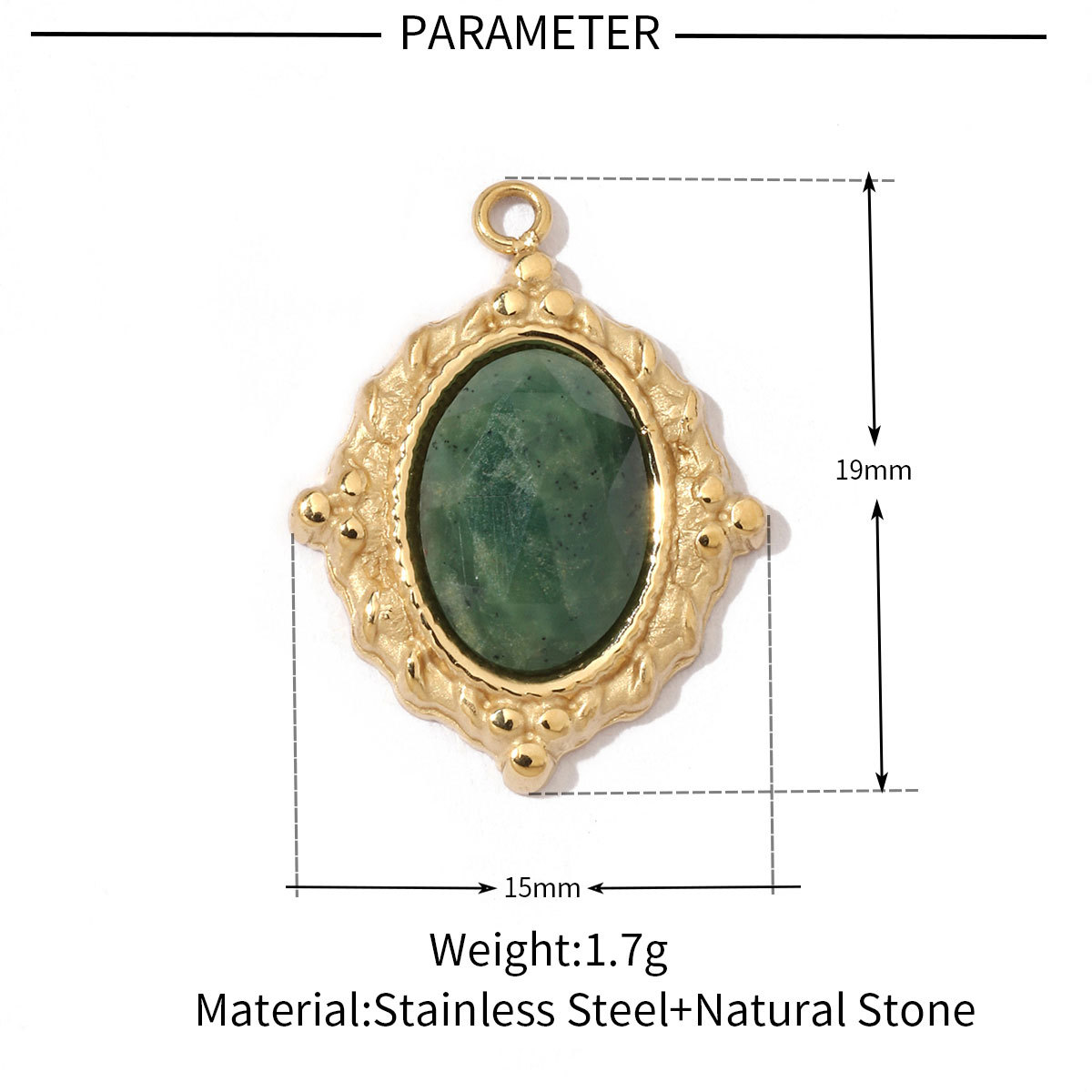 6pcs/pack Flower Heart Stainless Steel DIY African Jade Natural Semi Precious Stone Charms Fan-shaped Necklace Pendant