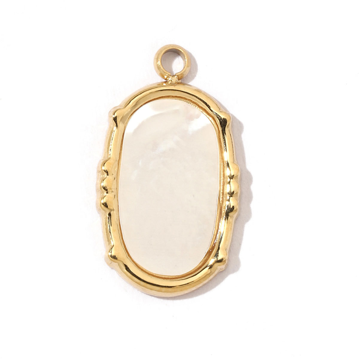 6pcs/pack Bohemia 316 Stainless Steel DIY Geometric Stone Charms Shell Feldspar Sunstone Oval Round Necklace Pendant