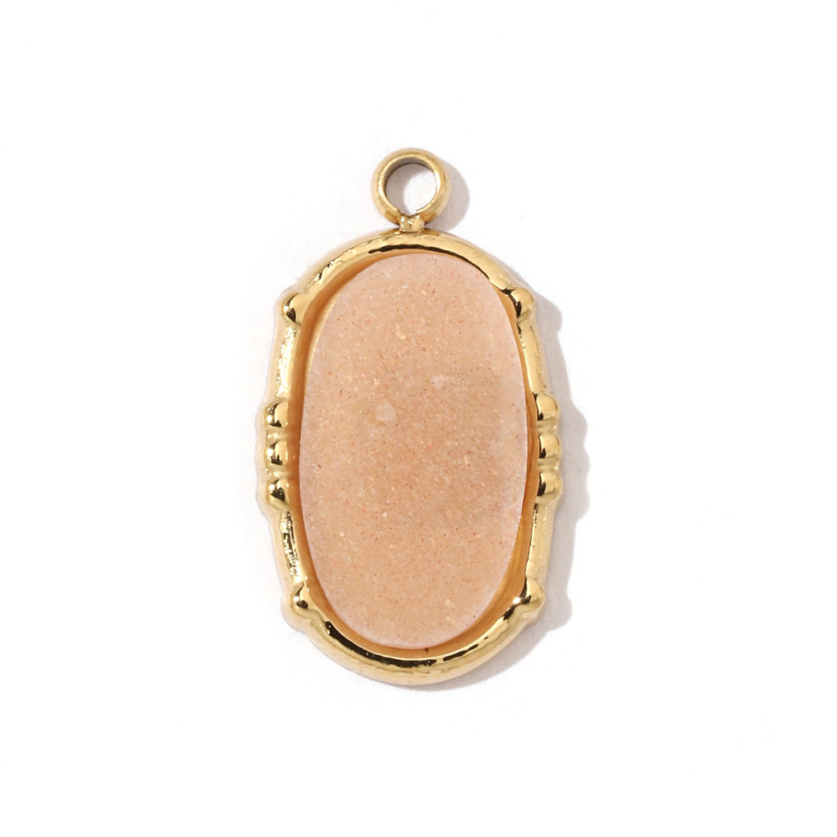 6pcs/pack Bohemia 316 Stainless Steel DIY Geometric Stone Charms Shell Feldspar Sunstone Oval Round Necklace Pendant