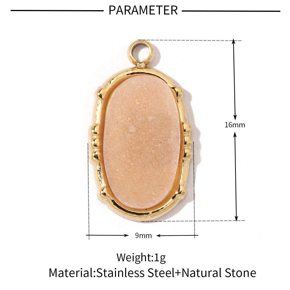 6pcs/pack Bohemia 316 Stainless Steel DIY Geometric Stone Charms Shell Feldspar Sunstone Oval Round Necklace Pendant