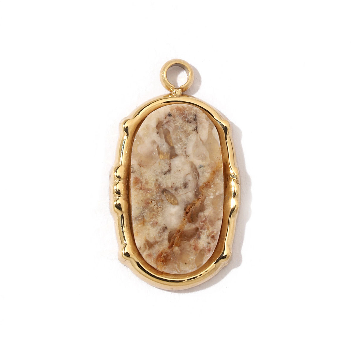 6pcs/pack Bohemia 316 Stainless Steel DIY Geometric Stone Charms Shell Feldspar Sunstone Oval Round Necklace Pendant