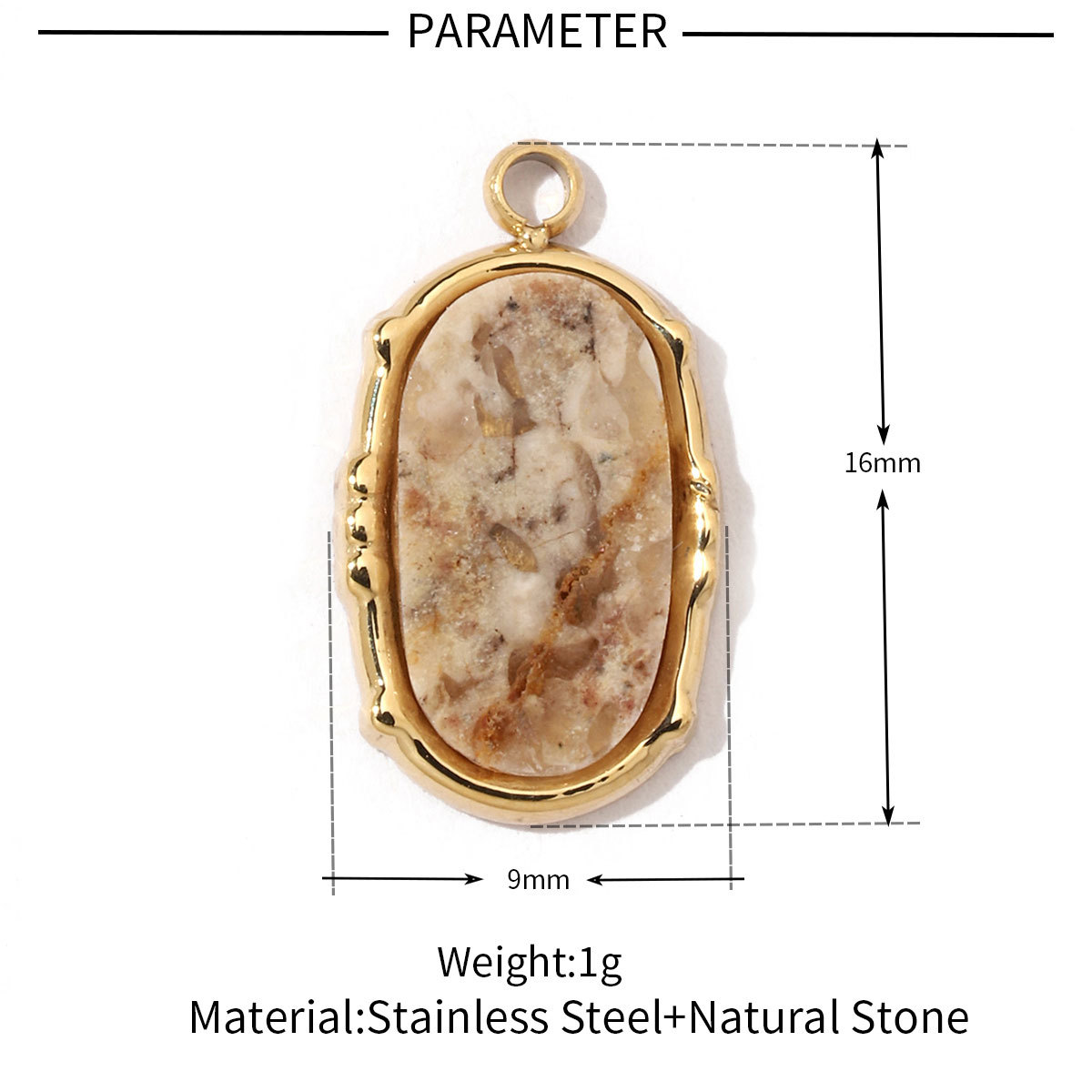 6pcs/pack Bohemia 316 Stainless Steel DIY Geometric Stone Charms Shell Feldspar Sunstone Oval Round Necklace Pendant